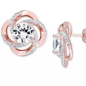 Delmar NEW White Topaz Floral Swirl Stud Earrings in 18k Rose Gold-Plate